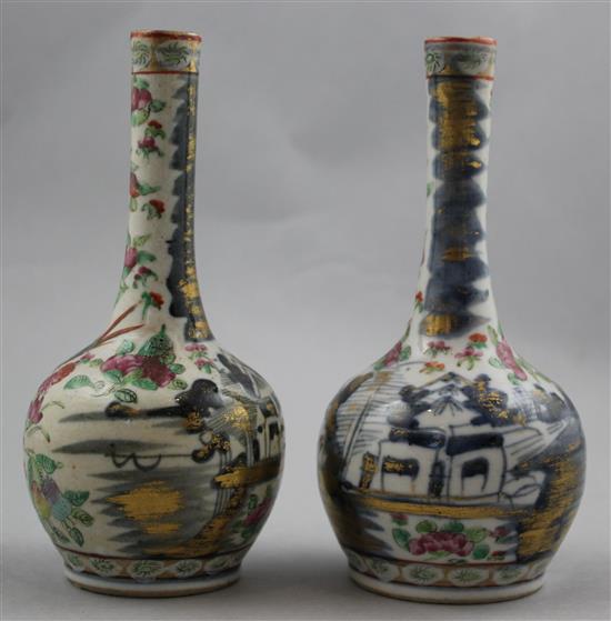 A pair of Chinese Canton-decorated small bottle vases, 19th century, 16cm